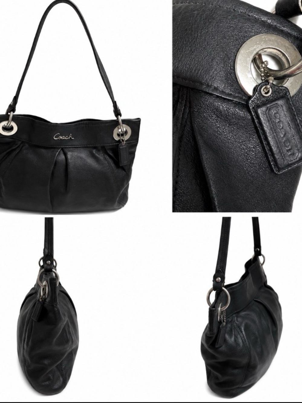 Coach Authentic Black Soft Leather Shoulder Tote with Silver Hardware - Picture 7 of 9